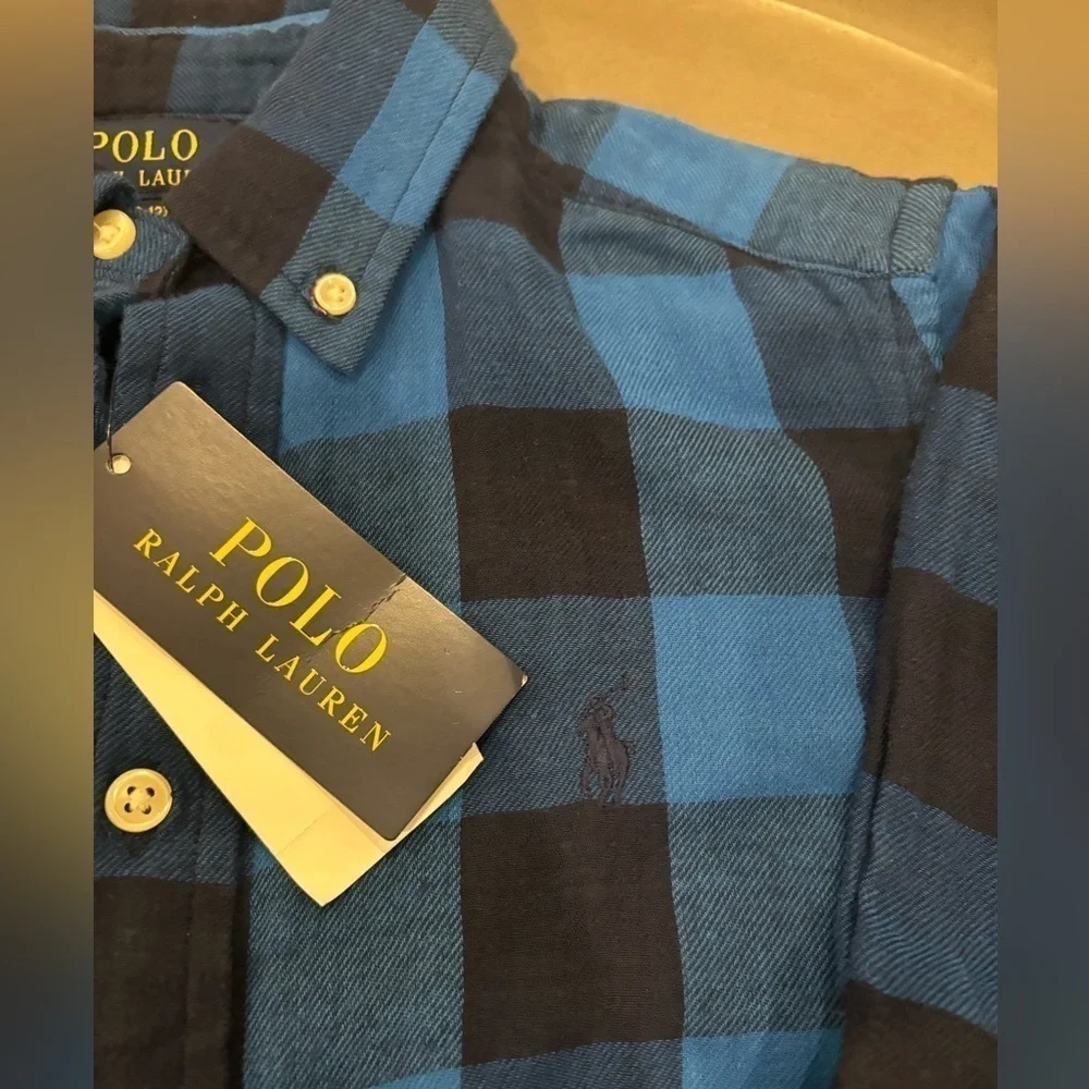 Ralph Lauren Polo NEW Pony-embroidered Blue Plaid Button Down Size M (10/12) - Picture 5 of 10
